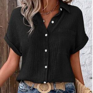 FLAMINGALS Solid Patch BLACK Pocket Roll Sleeve Shirt 2XL BNWT